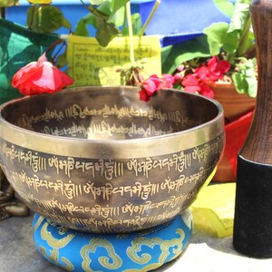 6 inches Tibetan Mantra carving with Buddha Mantra handmade singing bowl- Blessed singing bowl for Meditation and Healing, Yoga Sound Health