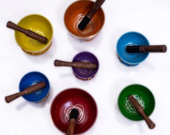 7 Chakra healing singing bowl set Tibetan-Singing-Bowl Meditation with carry Box