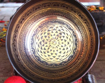 Mandala  Carving 10 inches Diameter handmade singing bowl- High quality sound healing singing bowl from Nepal. Mindfulness, Meditation