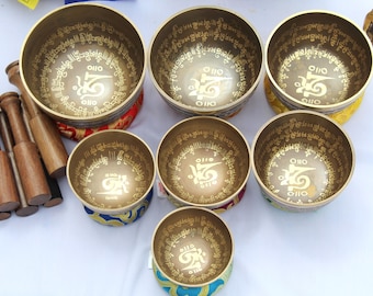Singing bowl set of 7-Tibetan singing bowl set-Chakra Healing singing bowl set-mantra Blessed singing bowl set-Meditation bowl set