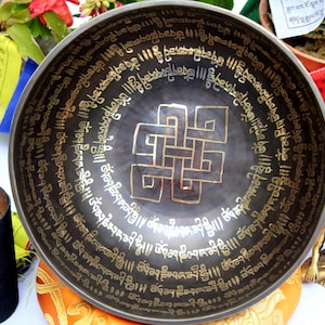 Spiritual 9 inches Full Mantra Carving Singing Bowl From Nepal- Carve Meditation Bowl-Tibetan Singing Bowl- Blessing Bowls