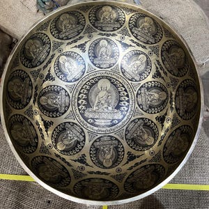 Extra Large  Buddha Carving with mantra Bowl | Deep Soothing Sound Bowl | Handmade Singing Bowl | Tibetan Singing Bowl | Superfine carving