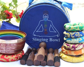 7 Chakra healing singing bowl set-set of 7 Color singing bowl -Chakra Healing singing bowl set from Nepal-Best for Healing ,balancing chakra