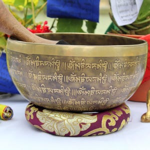 Spiritual 8 inches Full Mantra Carving Singing Bowl From Nepal- Carve Meditation Bowl-Tibetan Singing Bowl- Blessing Bowls
