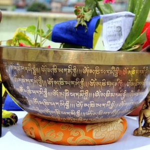 Spiritual 13 inches Full Mantra Carving Singing Bowl From Nepal- Carve Meditation Bowl-Tibetan Singing Bowl- Blessing Bowls