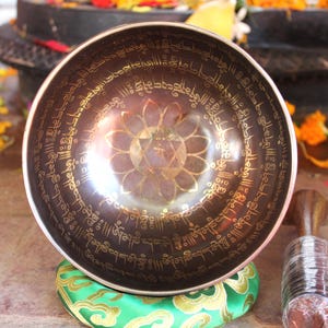 6 inches Tibetan Mantra carving with Roots  Mantra handmade singing bowl- Blessed singing bowl for Meditation and Healing, Yoga Sound Health