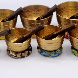 Hand bitton set  Singing Singing bowl set Of 7- Chakra Carved Tibetan singing bowl - sound healing set - Meditation Bowl -Spiritual Bowl