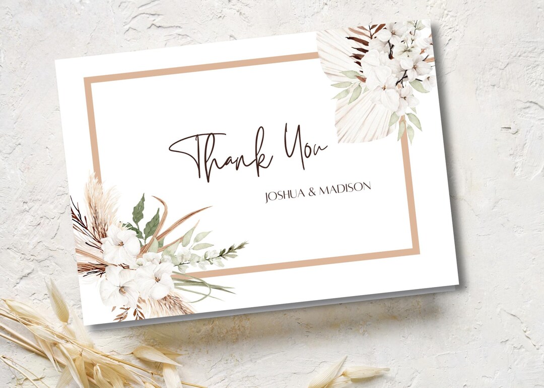 Boho Floral Thank You Card | Canva Template | Wedding or Shower ...