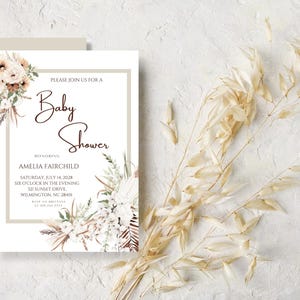 Elegant Cream Floral Baby Shower Invitation Template | Gender Neutral Printable Invite | Minimalist Invite | Editable Digital Download