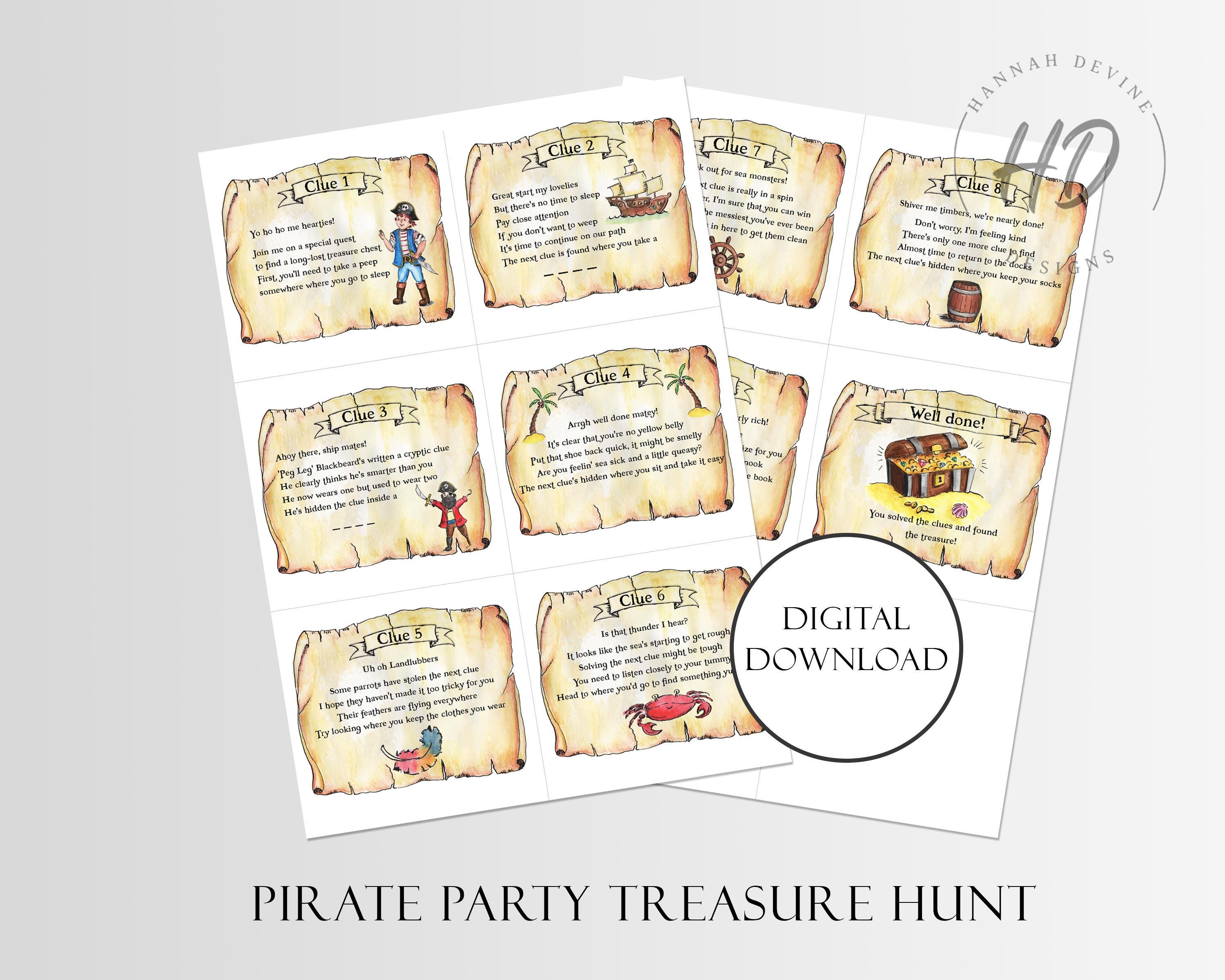 Printable Pirate Treasure Hunt Clues: Kids Birthday Party Game (Instant Download)