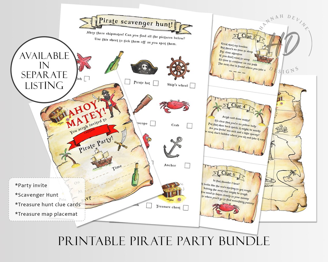 Pirate Treasure Hunt Clues / Pirate Scavenger Hunt / Pirate Birthday ...