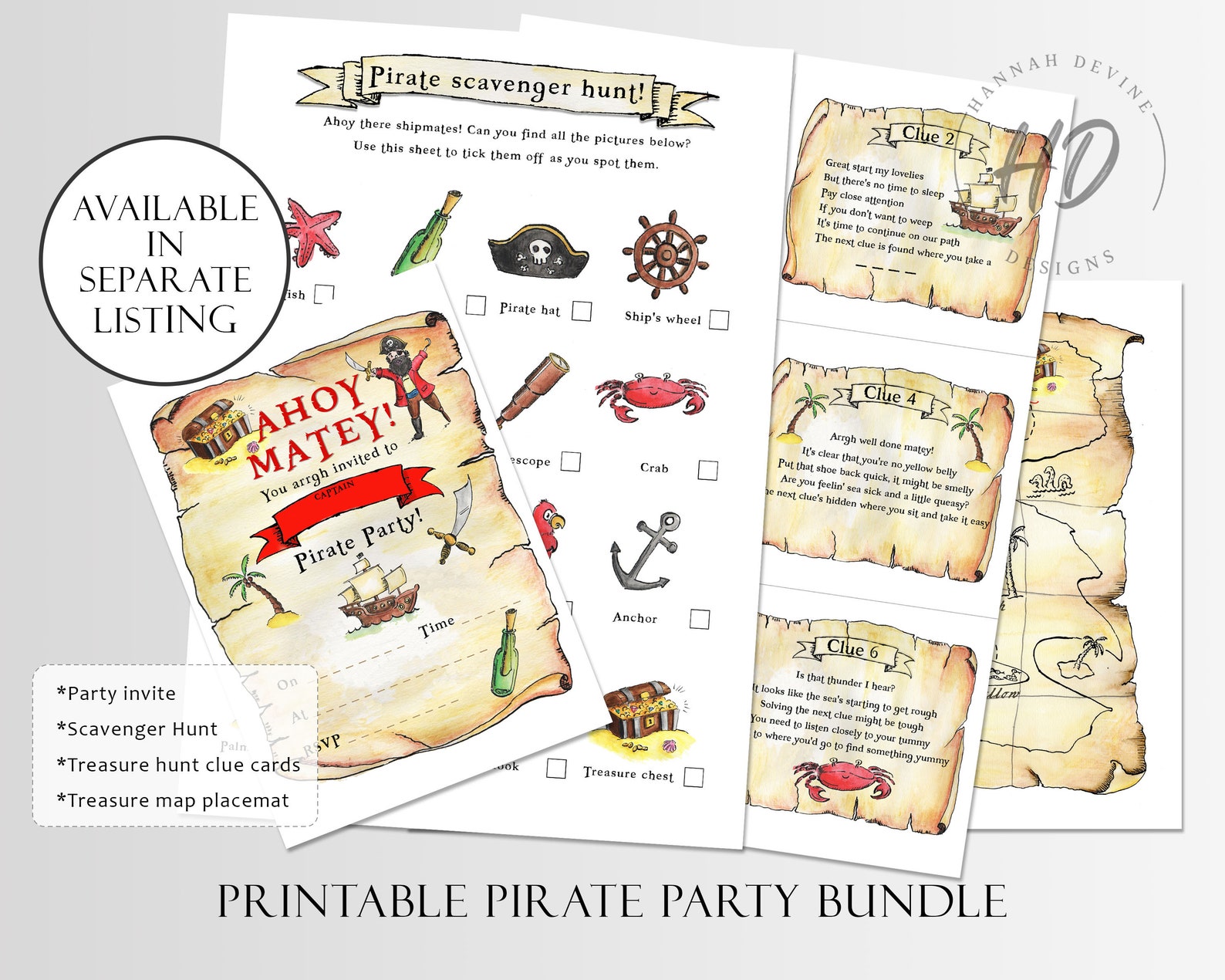 Pirate Treasure Hunt Clues / Pirate Scavenger Hunt / Pirate Birthday Treasure Hunt / Printable ...