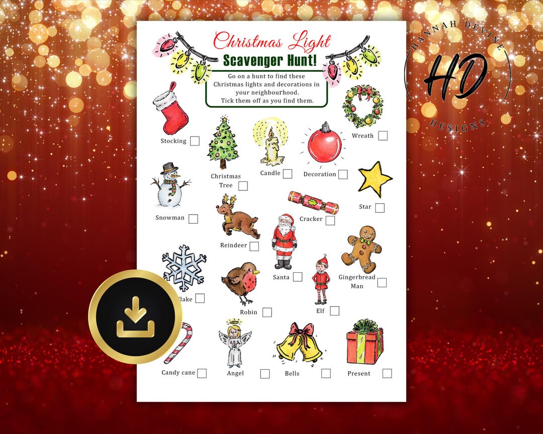 Christmas Light Scavenger Hunt | Printable Christmas Game | Outdoor ...