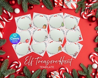 Christmas Elf Treasure Hunt: Editable Clue Cards (Canva Template)