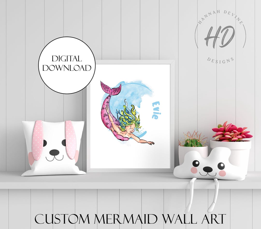 Custom Mermaid Name Print: Watercolor Nursery Decor (A4 PDF Digital ...