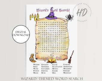 Wizard-Themed Word Search Printable | Magical Fun for All Ages | Witches and Wizard Inspired Activity