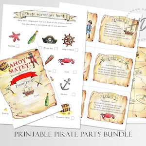 Pacote de festa pirata para imprimir | Caça ao tesouro pirata | Convite pirata | Jogo americano pirata | Caça ao tesouro pirata