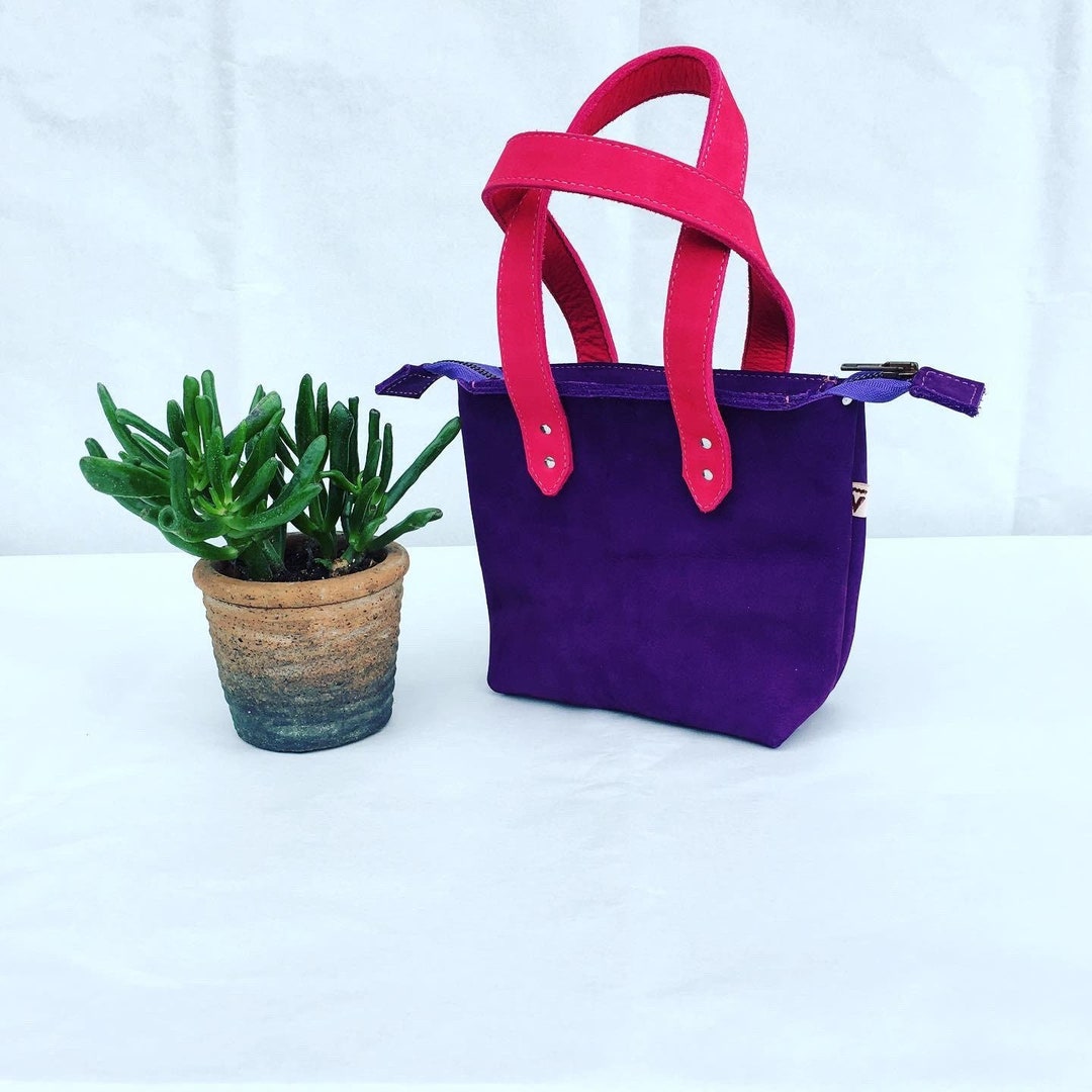Leather Mini Tote Bag Purple Tote Bag Handmade Tote Bag. Etsy