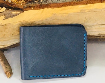 Billetera de hombre hecha a mano, billetera de cuero, billetera de tarjeta, billetera doble, billetera minimalista, billetera azul. Personalización GRATIS!!