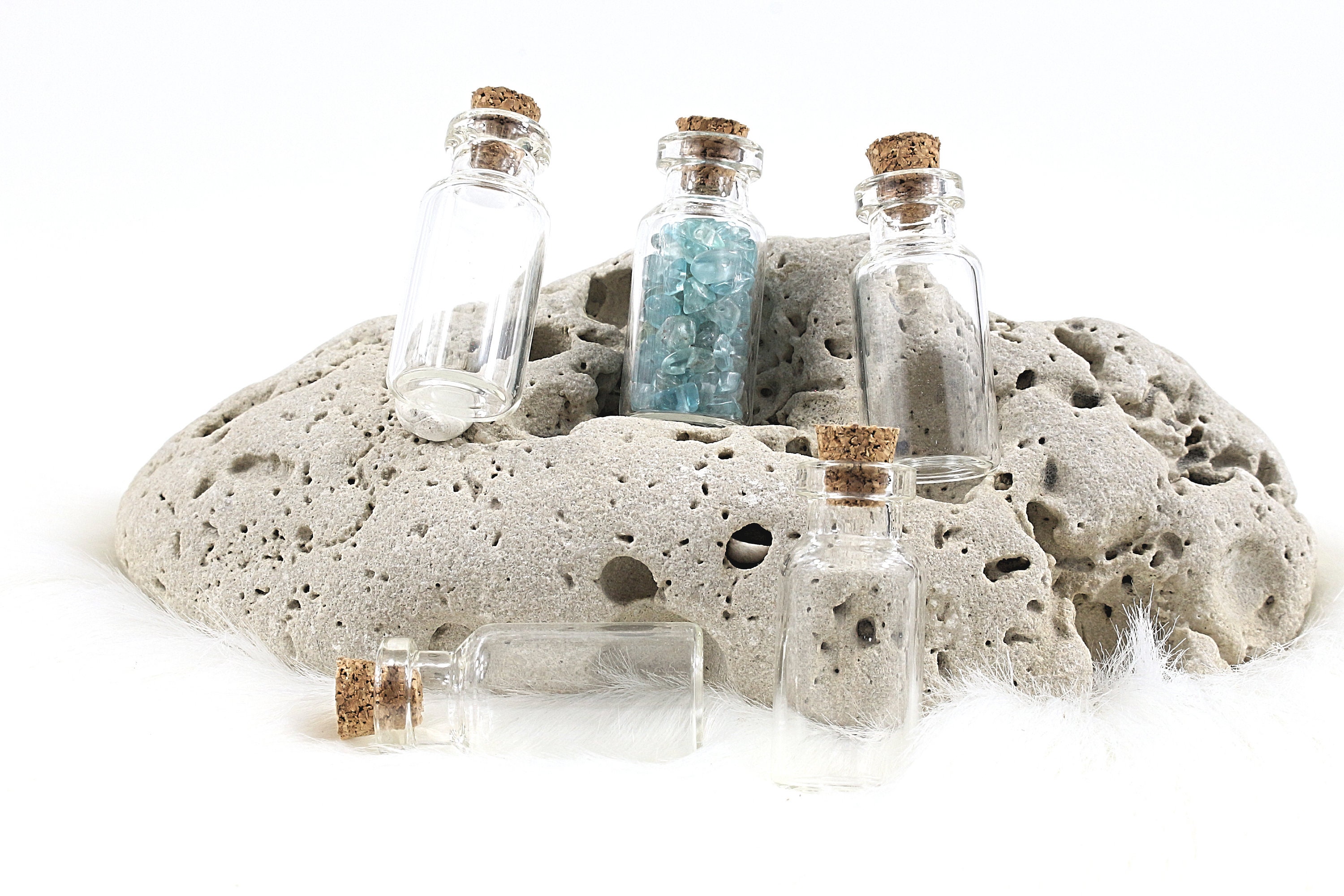 Mini Fioles Verre avec Bouchon, Lot de 10, +/ - 35 X 15mm