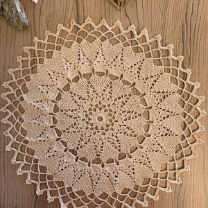 Crocheted Round Beige Doily, Vintage Doily, Handmade Crocheted Doily