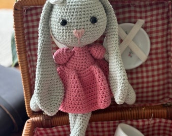 Crocheted Bunny Girl with Pink Dress, Amigurumi Bunny, Little Bunny Girl, Crocheted Bunny, Gift Toy For Kids