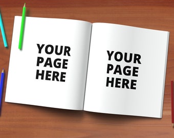 Square Open Coloring Book bewerkbare mockup Psd en Jpg, Kleurboek mockup voor KDP-publicatie, Kleurboek mockup met realistische effecten,