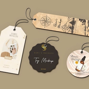 Conjunto de etiquetas de precio Mockup Psd y JPG, Maqueta de etiquetas de producto, Composición de etiquetas de cartón de maqueta, Maqueta de etiqueta de tamaño blanco de ropa Psd