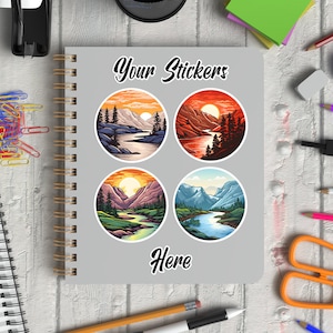 Stickers Mockup Display of Spiral Book, Sticker Presentation Mockup ...