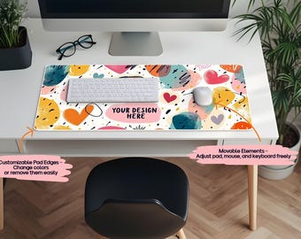 Maquette de tapis de bureau avec objet intelligent, modèle de sous-main pour produits promotionnels, maquette PSD de sous-main de bureau, maquette de tapis de souris et de tapis de bureau