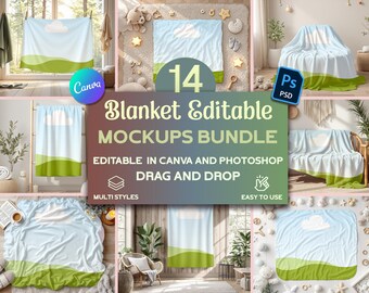 Kuscheldecke Mockup Bundle: Canva & Photoshop PSD (Digital Download)