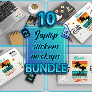 Stickers mockup bundle, sticker pack mockup, sticker sheet mockup,  Laptop Mockup for Your Stickers, Mockup Stickers, planner sticker mockup