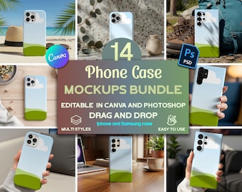Ensemble de maquettes de coque de téléphone pour Canva et Photoshop, ensemble de maquettes d'étuis Samsung, maquette de coque modifiable pour iPhone Pro Max, maquette de coque de téléphone