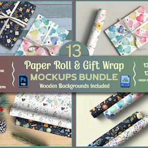 Papierrolle & Geschenkverpackung Mockup Bundle, elegante Geschenkverpackungen Mockup Bündel, Bastelpapier PSD Mockup Bündel, Geschenkpapier Mockup Sammlung
