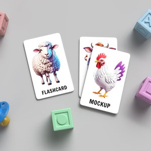 Mockup di flashcard educative per bambini, mockup di elementi di design di flashcard, mockup stampabile di flashcard digitali, mockup di flashcard realistiche