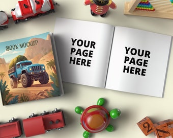 Children&#39;s Square Book Mockup PSD, Book cover and pages layout mockup PSD, Square book design mockup, Coloring book design mockup