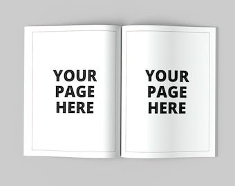 May include: A white, open book with a black border. The text "YOUR PAGE HERE" is printed on each page.
