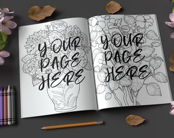 Flowers Coloring Book Mockup, Book Mockup Tamplate For Kdp,  8.5 x 11 book mockup tamplate, Mockup For Kdp Activity Books And Coloring Books