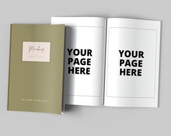 6 x 9 open and closed book mockup front view, book mockup with editable cover and page designs, Book cover and pages mockup
