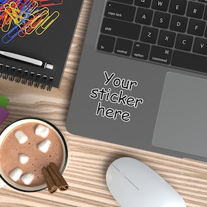 Laptop Adhesive sticker mockup with desk elements Psd and Jpg, Macbook Stickers Mockup, Laptop Stickers Mockup for Your Design