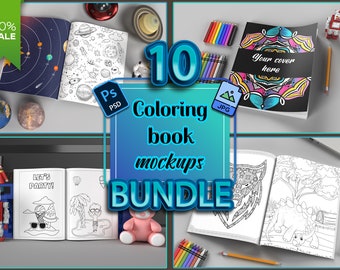 Coloring Book Mockup Bundle, Open and closed book mockup, Book cover and pages mockup, book mockup bundle, Kdp book mockup bundle