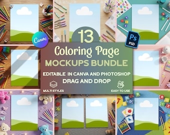 Bundle de maquette de page à colorier pour Canva et Photoshop, maquette de feuille de calcul 8,5 x 11, maquette éducative de feuille de calcul A4, maquette de page d'activité pour enfants