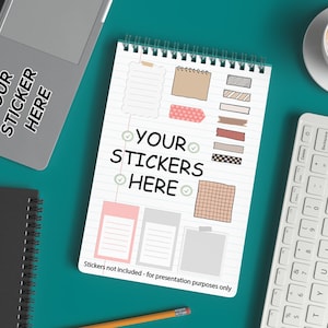 Editable Stickers Mockup Layout, High-resolution sticker mockup,, Realistic laptop and notebook stickers mockup, Sticker product mockup