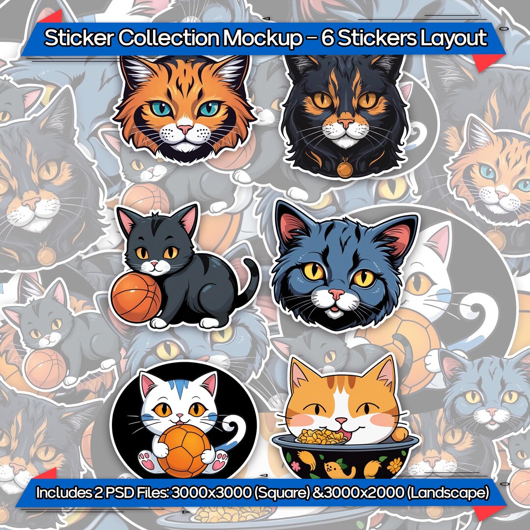 Full Showcase Sticker High-quality Six Sticker Pile Mockup for Product Listings, Eye-catching ...