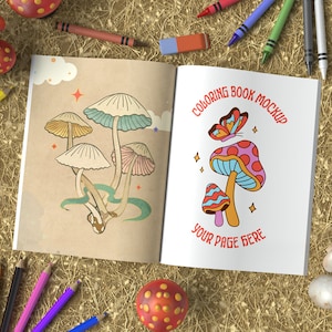 Mushroom Coloring Book Mockup, coloring book mockup, coloring interior mockup, kdp book interior mockup, Educational Coloring Book Mockup