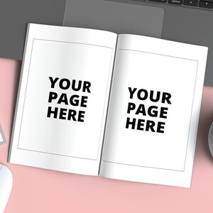 Open 6 X 9 Book Mockup With Laptop Psd and Jpg, Realistic Open Magazine ...