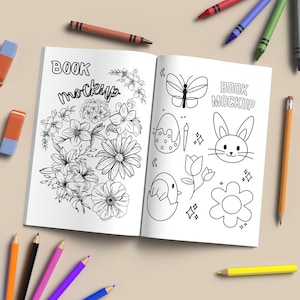 6 x 9 inch Open coloring book mockup, Educational Coloring Book Mockup, Coloring Book with Pencils Mockup, Kdp a plus content mockup