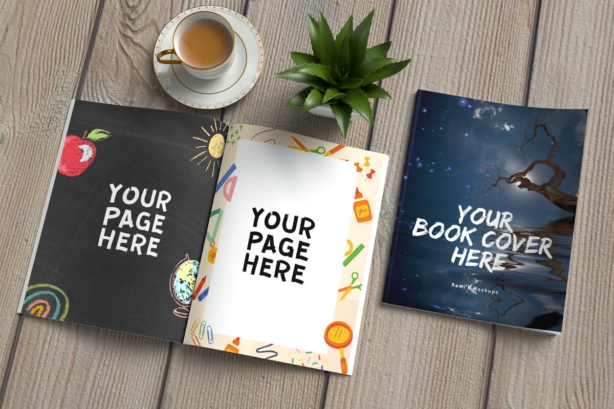 8.5 X 11 Book Cover and Pages Mockup, Open and Closed Kdp Book Mockup ...