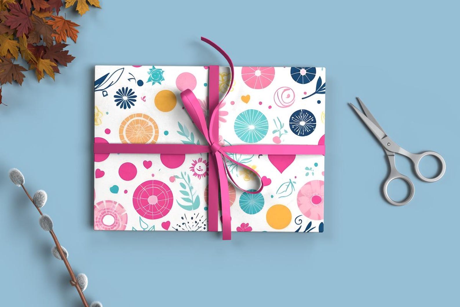 Wrapping Design Editable Gift Wrapping Paper Mockup PSD, Seamless Pattern Mockup ...