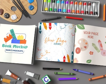 Square open and closed coloring book mockup, open and closed coloring book mockup, book cover and pages mockup, kdp coloring book mockup